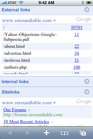 Google Webmaster Tools on iPhone