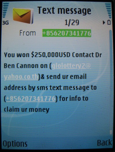 My first international SMS phone spam