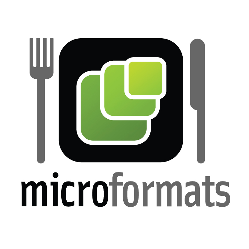 microformats logo sitting on a dinner placemat with a fork and knife on either side