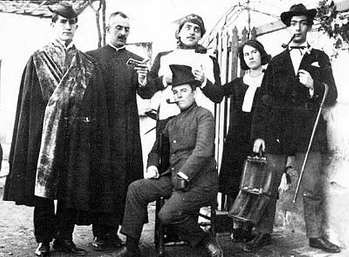 Pepín Bello, José Moreno Villa, Luis Buñuel, Juan Vicens, María Luisa González, Salvador Dalí y José María Hinojosa en Toledo (Venta de Aires) en 1924