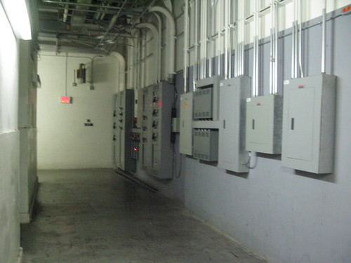 Utility panels in the service corridor