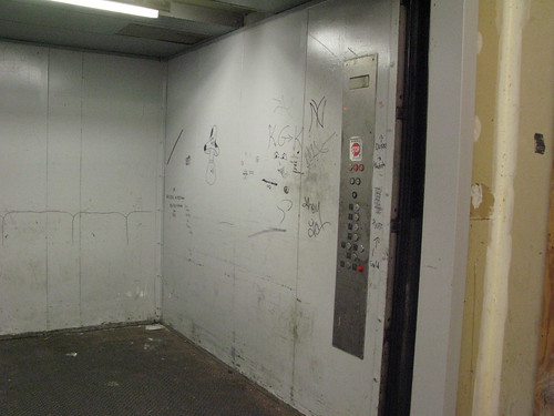 Freight elevator graffiti