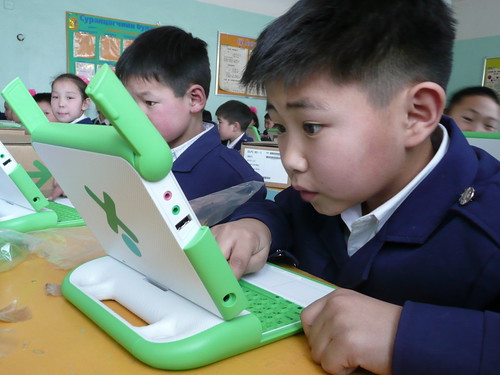 Mongolian students using netbooks