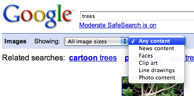 Google Image Search Options