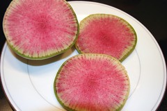 misato rose radish sliced on a plate