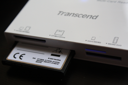 SanDisk 4GB Ultra II CF card in the Transcend Multi-Card Reader M3