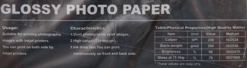Esyink 260 g/m2 Premium Glossy Photo Paper specifications