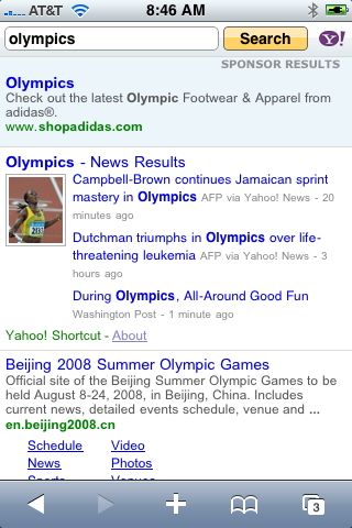 Yahoo Search on iPhone