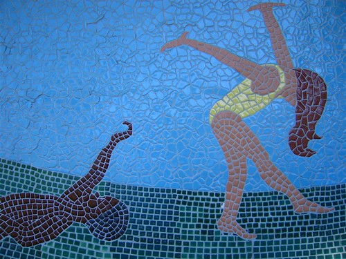 Swimming children tile mosaic