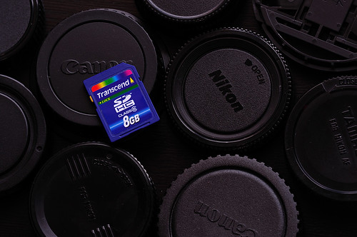 Lens caps and an SDHC card