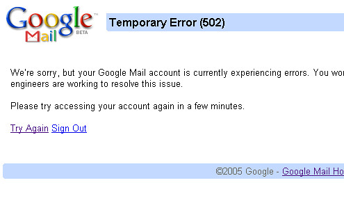 Google Mail down (08-08-12)