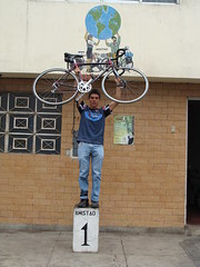 Lucho posing in front of the Casa de Ciclistas