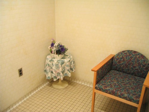Women's bathroom fake flowers