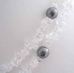 hematite in a necklace with rock crystal quartz