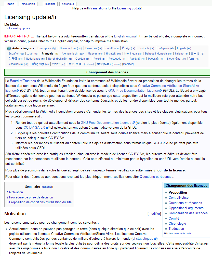 Changement de licence pour Wikipedia