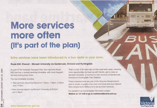 Advert for a measly 6 extra services on bus route 630