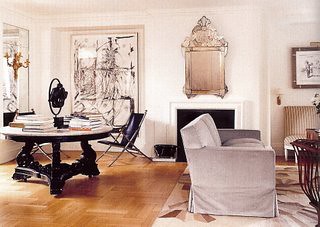 Modern neutral living room: Gray + white + black + wood