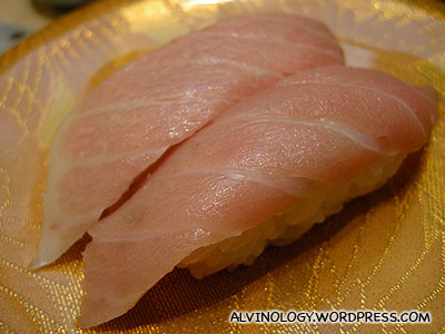The mouth-watering o-toro sushi - note the golden plate it was served on