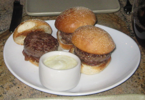 Picco in Larkspur, CA - grass fed mini burgers, caramelized onion, mushroom, pt. reyes blue cheese sauce