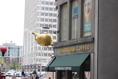 Boston Teapot above a starbucks coffee shop