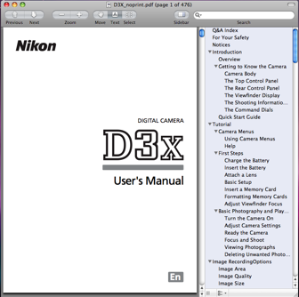 Nikon D3X User's Manual