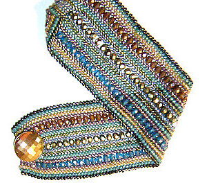Olive, Teal and Brown Beaded Cuff Bracelet