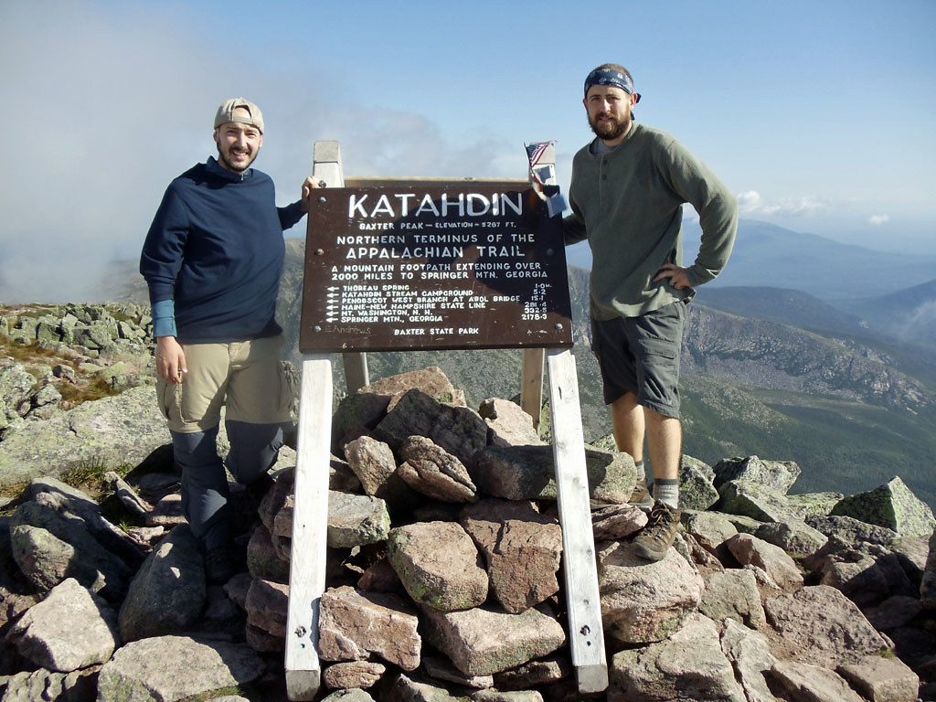 The Baxter Peak Sign on the summit of Katahdin, the northern terminus of the Appalachian Trail
