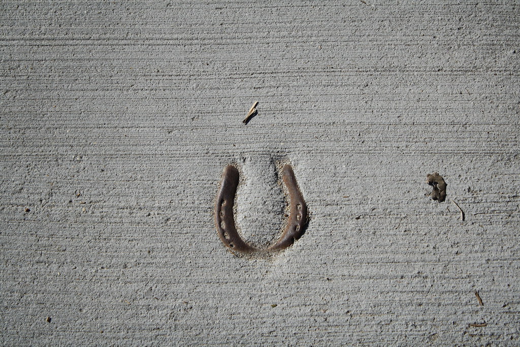 weird horseshoe in the sidewalk