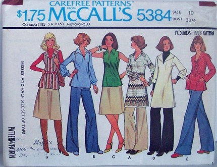 Vintage McCalls Pattern 5384 UNCUT and FACTORY FOLDED 70s Set of Six Tops Shirts Blouse Tunics Pullovers