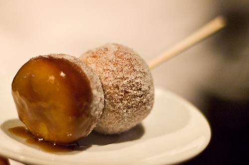 Belgian ale doughnuts with toffee sauce (by bookgrl)