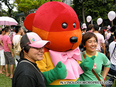 Lots of people were queuing to take photo with the rainbow bear