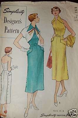Vintage sewing pattern: 1950s halter dress with collar, pockets