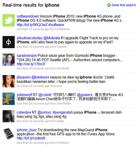 iPhone on Twitter Search, ranked by recency