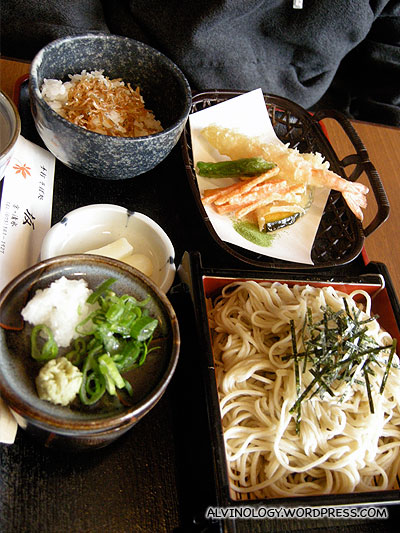 My lunch set  with udon and rice