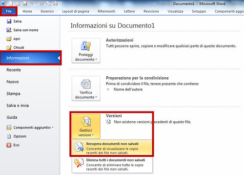 Recuperare documenti di Office 2010 non salvati