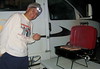 Dave's night time grilling - with his nifty headlight amused Terry & Sue