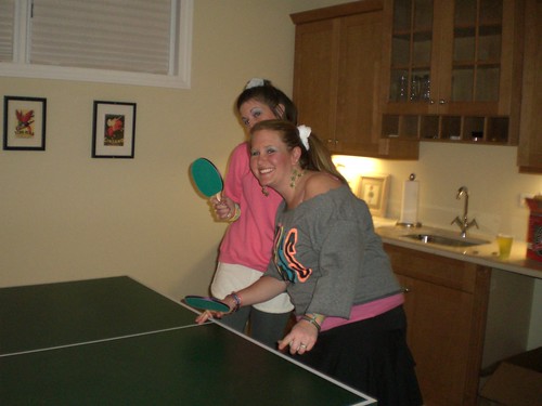 Jess and Carrie playing table-pong