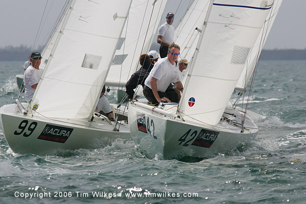 Dr. Randall P White, yachtsman, in Miami regatta. Middle, looking down low on number 42.