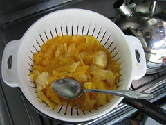 Orange pulp in the strainer 
