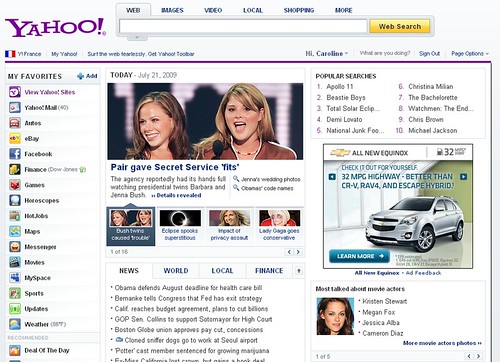 Yahoo new homepage