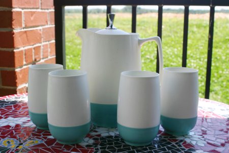 Vintage Insulated Turquoise Pitcher & Cups Resized