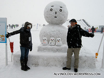 Rachel and I with a giant snowman plus a few snow-babies