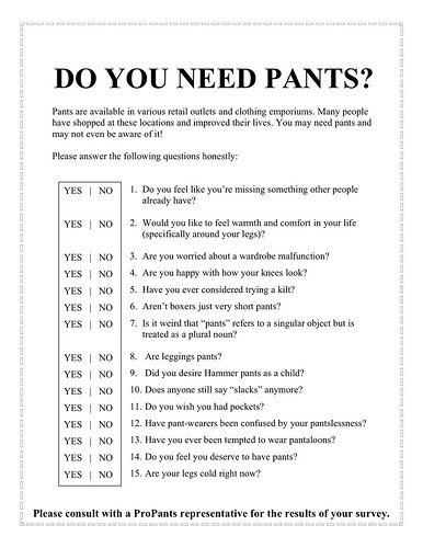 Do You Need Pants? questionnaire