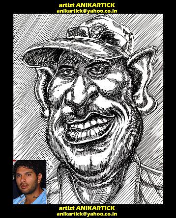 YUVRAJ SINGH caricature( YUVI ) Indian left hand Batsman