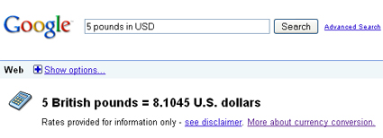 Google as currency converter