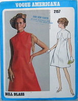 Vogue 2157 Vintage 60's Pattern by American Designer Bill Blass A-Line Dress with Bias Standing Collar