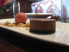 South Food + Wine Bar in San Francisco - Chocolate Mousse with strawberry ice cream and macadamia nuts