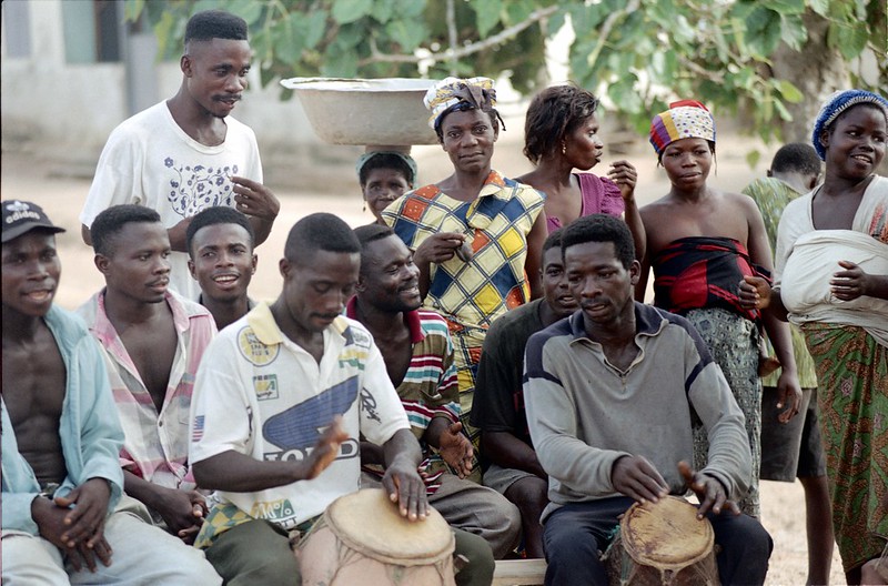 Togo West Africa Ethnic Cultural Dancing and Drumming African Village close to Palimé formerly known as Kpalimé a city in Plateaux Region Togo near the Ghanaian border 24 April 1999 021 African Village Drummers<br/>© <a href="https://flickr.com/people/41087279@N00" target="_blank" rel="nofollow">41087279@N00</a> (<a href="https://flickr.com/photo.gne?id=3278231234" target="_blank" rel="nofollow">Flickr</a>)