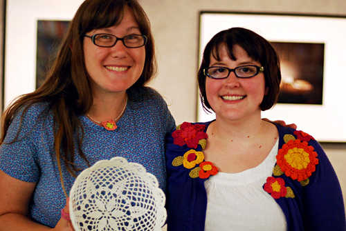 Me and Linda and her crocheted bowl at Powell's