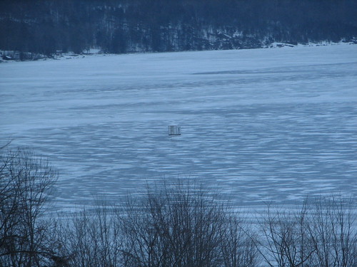 ice fishing shacks on Lake Champlain